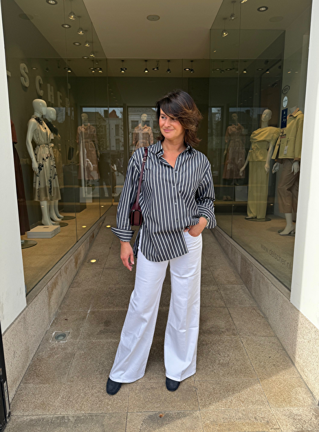 Blouse yorke marine grijs wit streep