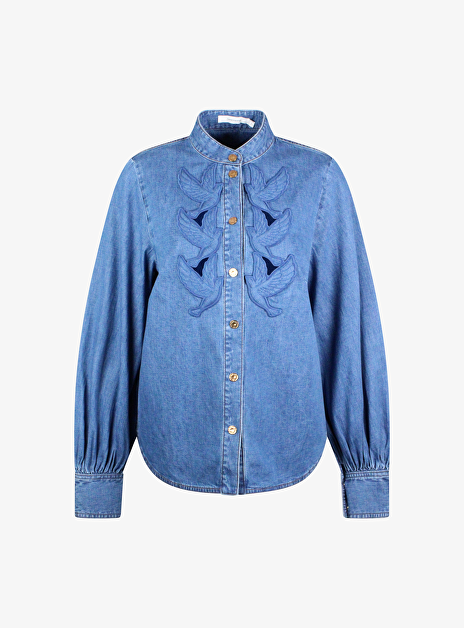 Denim blouse met applicatie