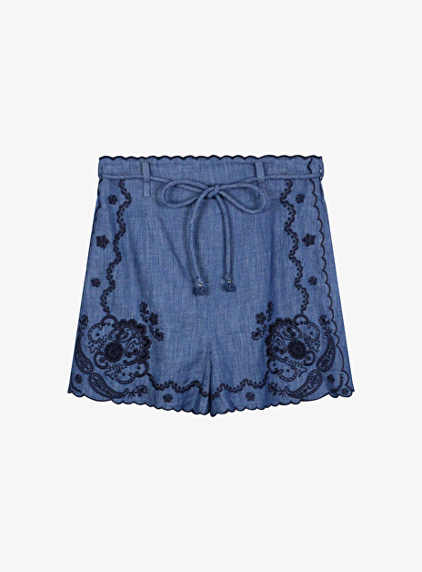 Short jeans met broderie donkerblauw