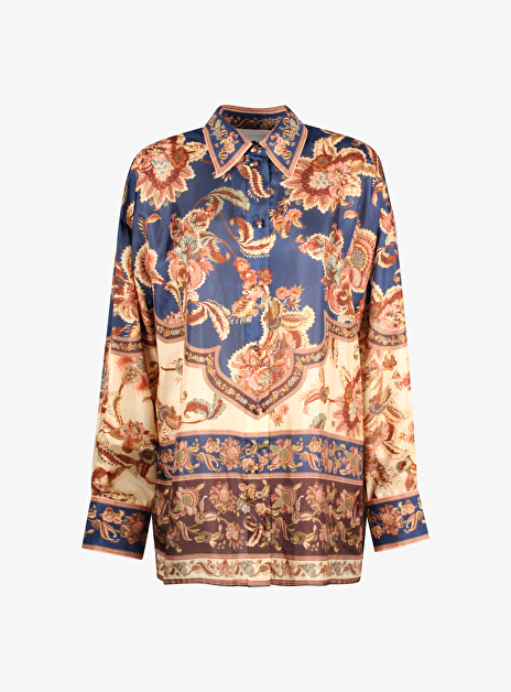Blouse aster blauw zijde dessin