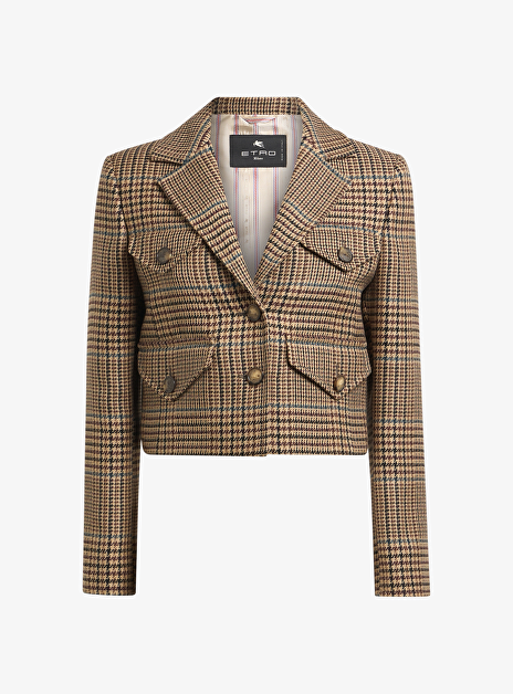Blazer kort camel ruit