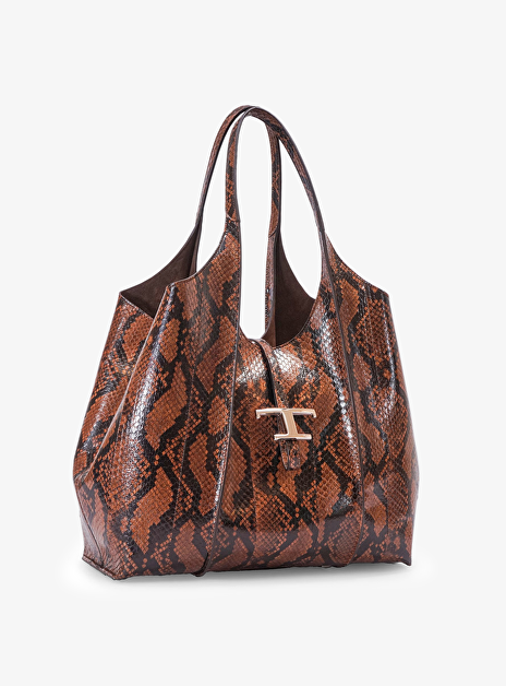 T timeless shopping bag snake bruin zwart
