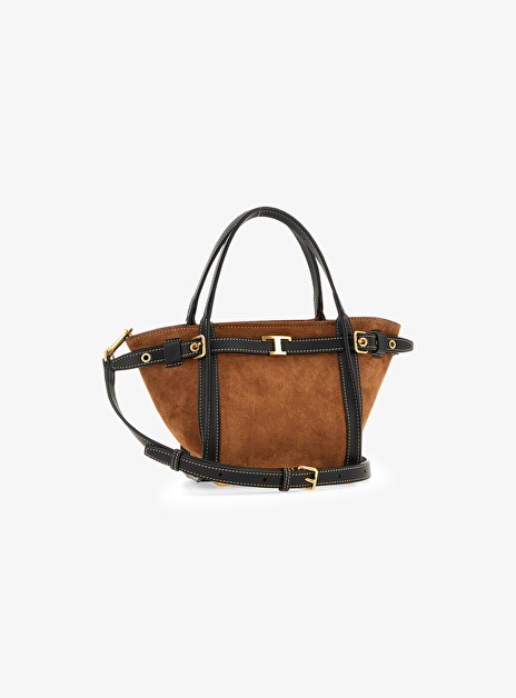 T Signature Shopping Bag cognac zwart Suede Mini
