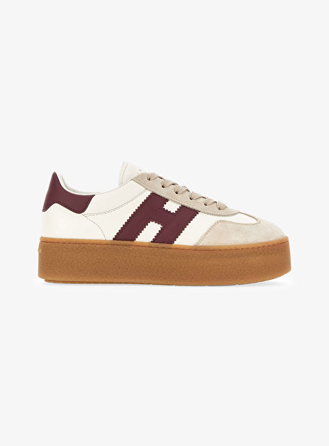 Sneaker h698 beige rood plateau zool