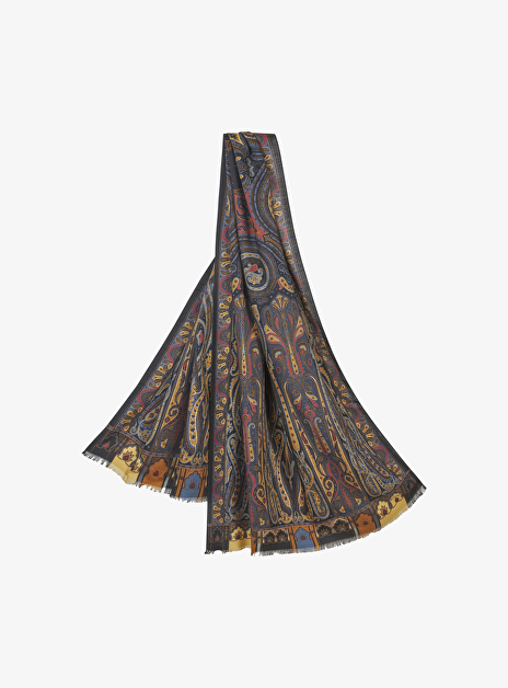 Shawl zwart multicolor paisley dessin
