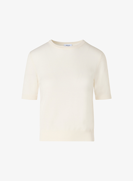 Pull off white  wol korte mouw ronde hals