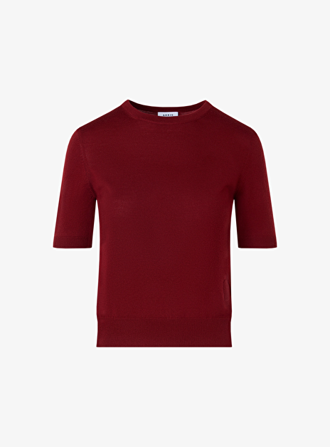 Pull bordeaux wol korte mouw ronde hals