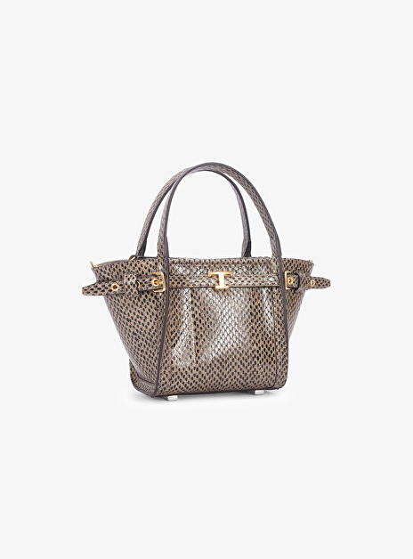 T Signature Shopping Bag Reptile Mini Zwart Taupe