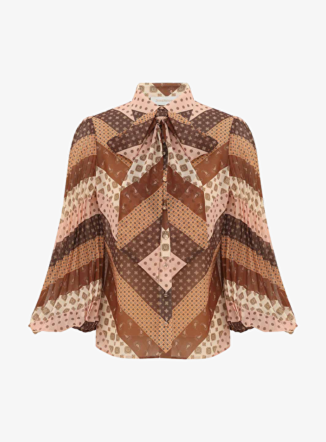 Sunray Blouse Polyester Bruin Nude Dessin