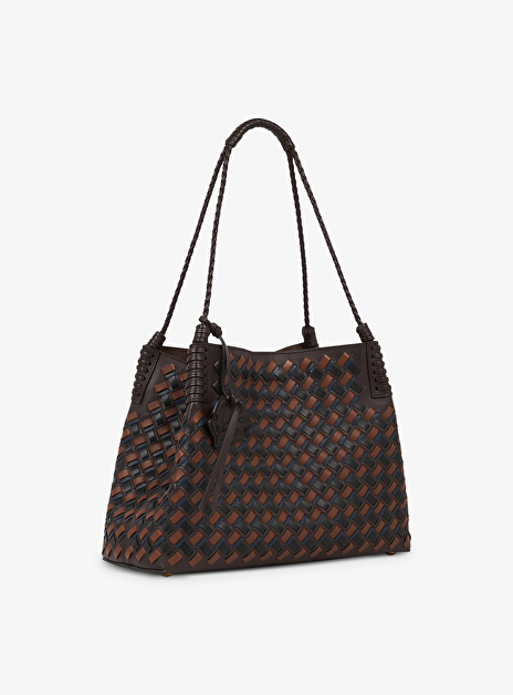 Libra tote bag gevlochten leder bruin zwart