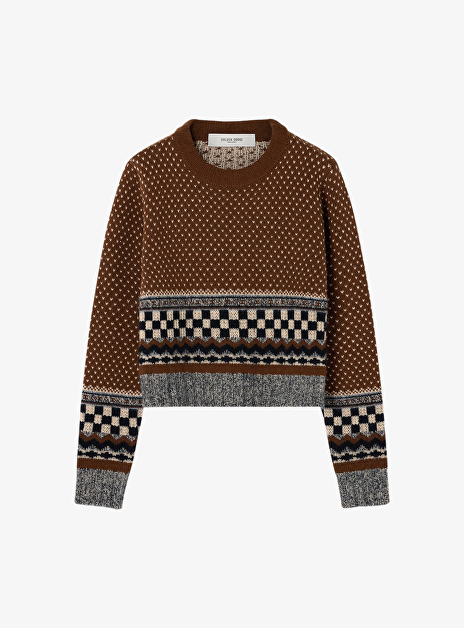 Trui Wol Bruin Jacquard Motief