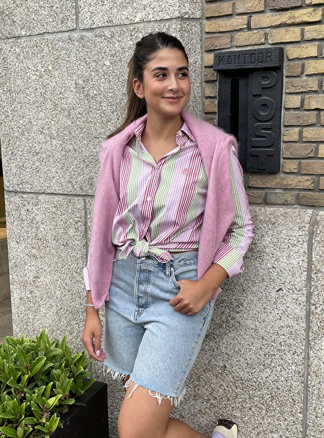 Blouse roze groen streep