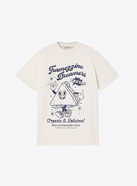 Shirt Katoen Off White Blauwe Opdruk