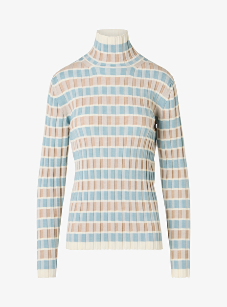 Pull Turtle Wol Lichtblauw Beige Streep