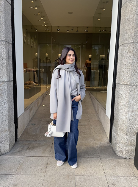 Jas wol smmalicia grijs met shawl